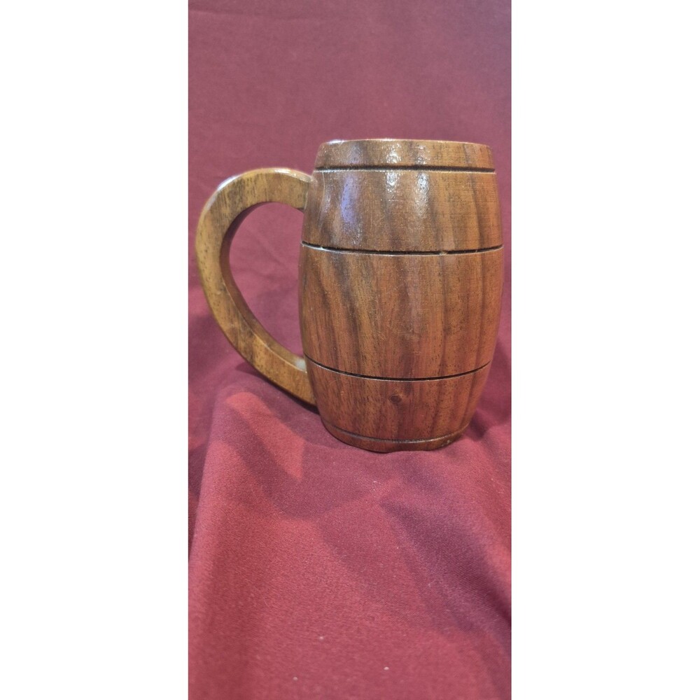 Hawaiian Monkey Pod Mug Wooden Coffee Cup 5" Tall Warm Brown EUC